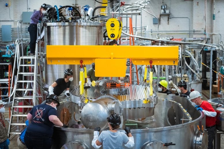 Lowering Magnet Into Cryostat Container