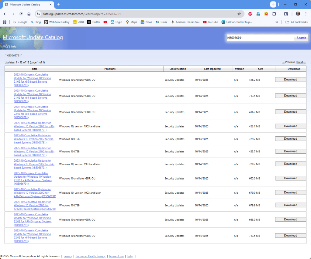 microsoft update catalog search results for KB5066791