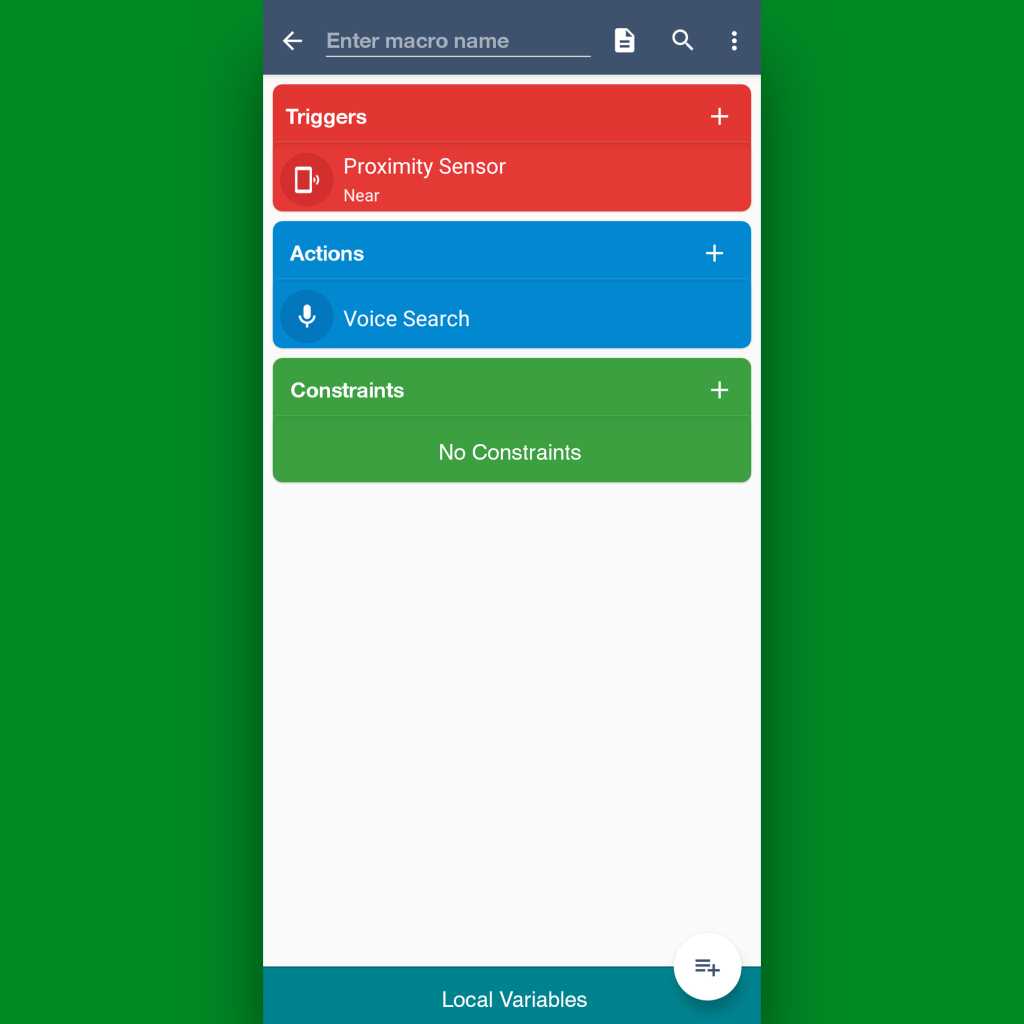 Android air gestures: MacroDroid macro setup
