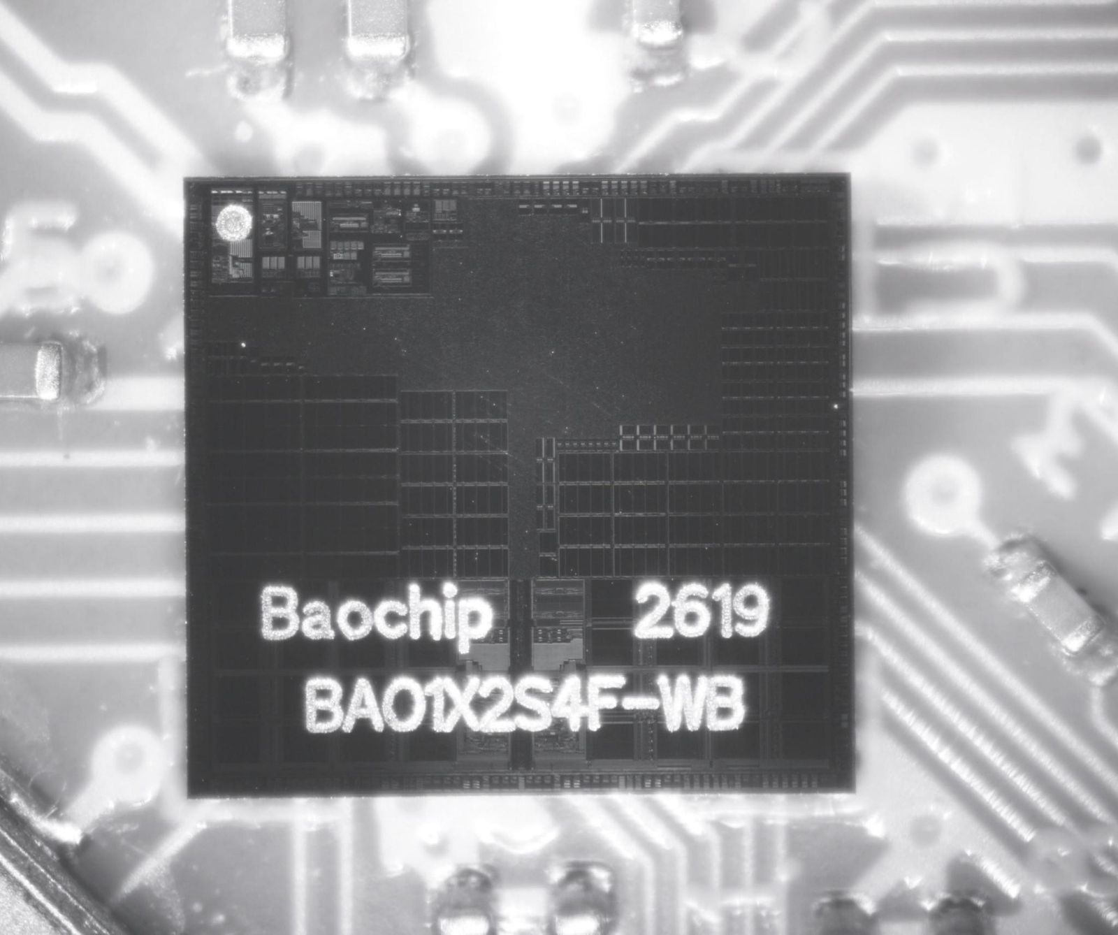 Infrared image of the Baochip1x mounted on a circuit board.